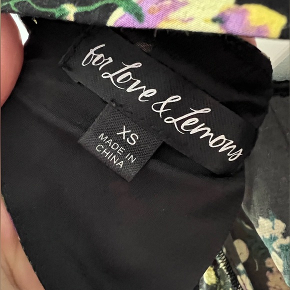 For Love and Lemons black yellow floral Ross asymmetrical hem dress sz XS - Picture 10 of 11